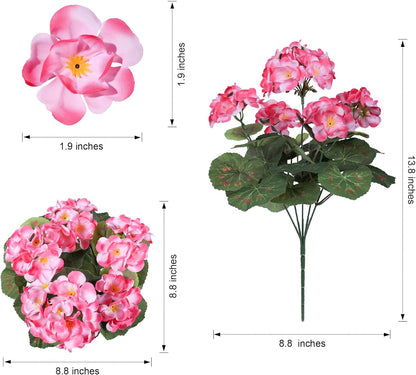 Artificial Geranium Fake Flowers for Outdoors Decoration, 6 Bundles Silk Geraniums Pink Flower UV Resistant Look Real Faux Plants for Outside Planter Front Door Garden Porch Patio Balcony Yard Home