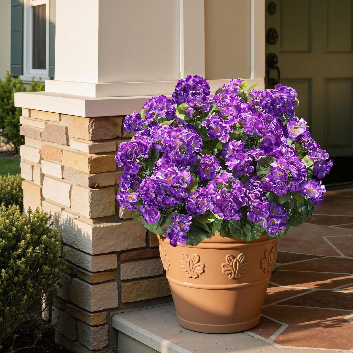 Artificial Geranium Fake Flowers for Outdoors Decoration, 6 Bundles Silk Geraniums Pink Flower UV Resistant Look Real Faux Plants for Outside Planter Front Door Garden Porch Patio Balcony Yard Home