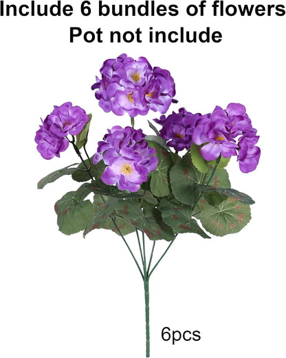 Artificial Geranium Fake Flowers for Outdoors Decoration, 6 Bundles Silk Geraniums Pink Flower UV Resistant Look Real Faux Plants for Outside Planter Front Door Garden Porch Patio Balcony Yard Home