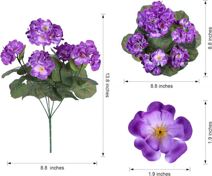 Artificial Geranium Fake Flowers for Outdoors Decoration, 6 Bundles Silk Geraniums Pink Flower UV Resistant Look Real Faux Plants for Outside Planter Front Door Garden Porch Patio Balcony Yard Home
