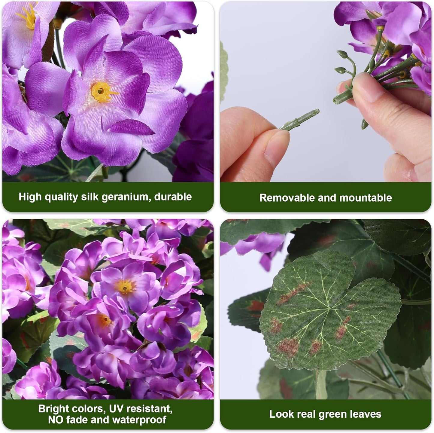 Artificial Geranium Fake Flowers for Outdoors Decoration, 6 Bundles Silk Geraniums Pink Flower UV Resistant Look Real Faux Plants for Outside Planter Front Door Garden Porch Patio Balcony Yard Home