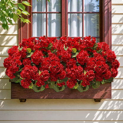 Artificial Geranium Fake Flowers for Outdoors Decoration, 6 Bundles Silk Geraniums Pink Flower UV Resistant Look Real Faux Plants for Outside Planter Front Door Garden Porch Patio Balcony Yard Home