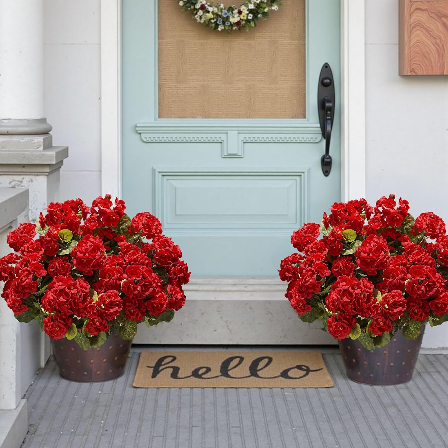 Artificial Geranium Fake Flowers for Outdoors Decoration, 6 Bundles Silk Geraniums Pink Flower UV Resistant Look Real Faux Plants for Outside Planter Front Door Garden Porch Patio Balcony Yard Home