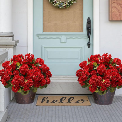 Artificial Geranium Fake Flowers for Outdoors Decoration, 6 Bundles Silk Geraniums Pink Flower UV Resistant Look Real Faux Plants for Outside Planter Front Door Garden Porch Patio Balcony Yard Home