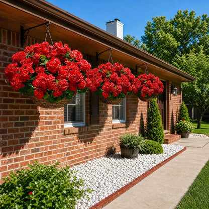 Artificial Geranium Fake Flowers for Outdoors Decoration, 6 Bundles Silk Geraniums Pink Flower UV Resistant Look Real Faux Plants for Outside Planter Front Door Garden Porch Patio Balcony Yard Home