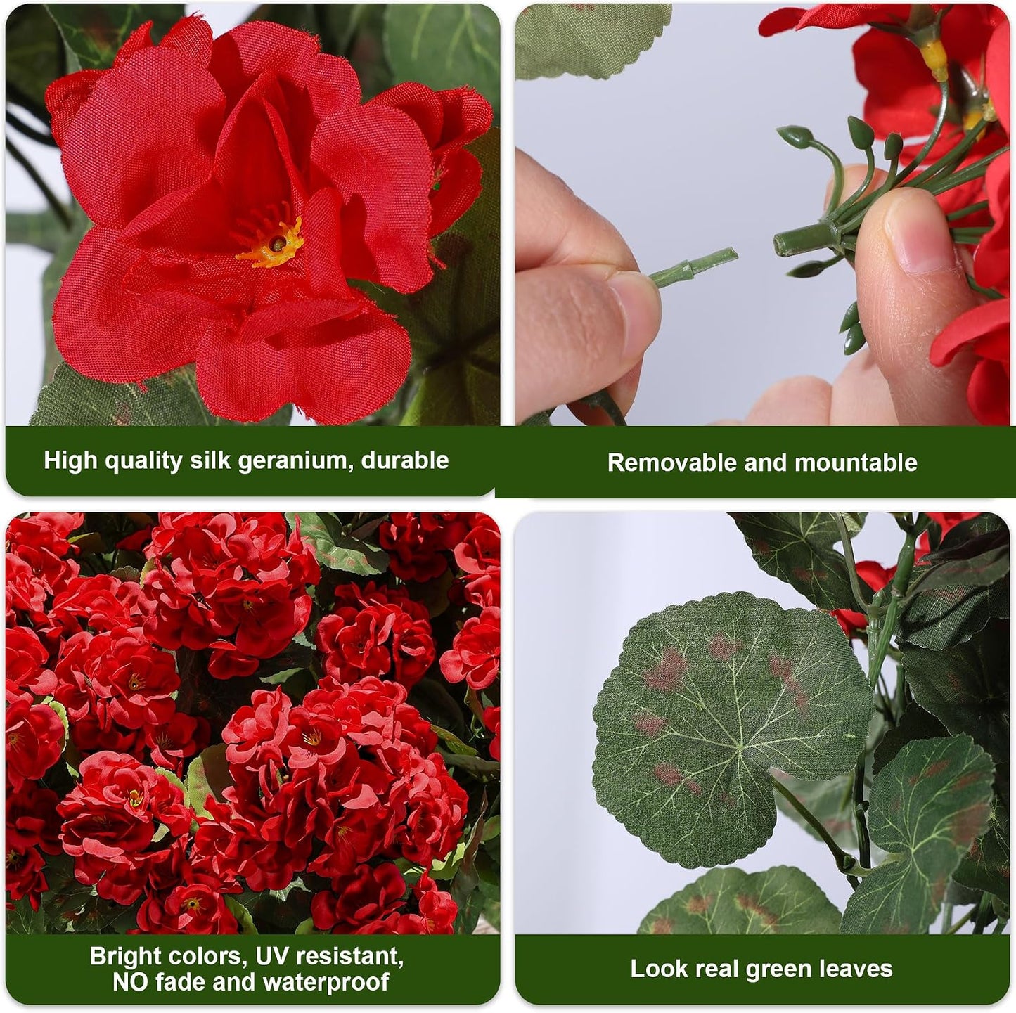 Artificial Geranium Fake Flowers for Outdoors Decoration, 6 Bundles Silk Geraniums Pink Flower UV Resistant Look Real Faux Plants for Outside Planter Front Door Garden Porch Patio Balcony Yard Home