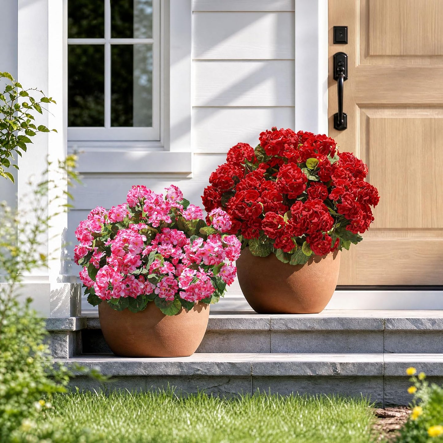 Artificial Geranium Fake Flowers for Outdoors Decoration, 6 Bundles Silk Geraniums Pink Flower UV Resistant Look Real Faux Plants for Outside Planter Front Door Garden Porch Patio Balcony Yard Home