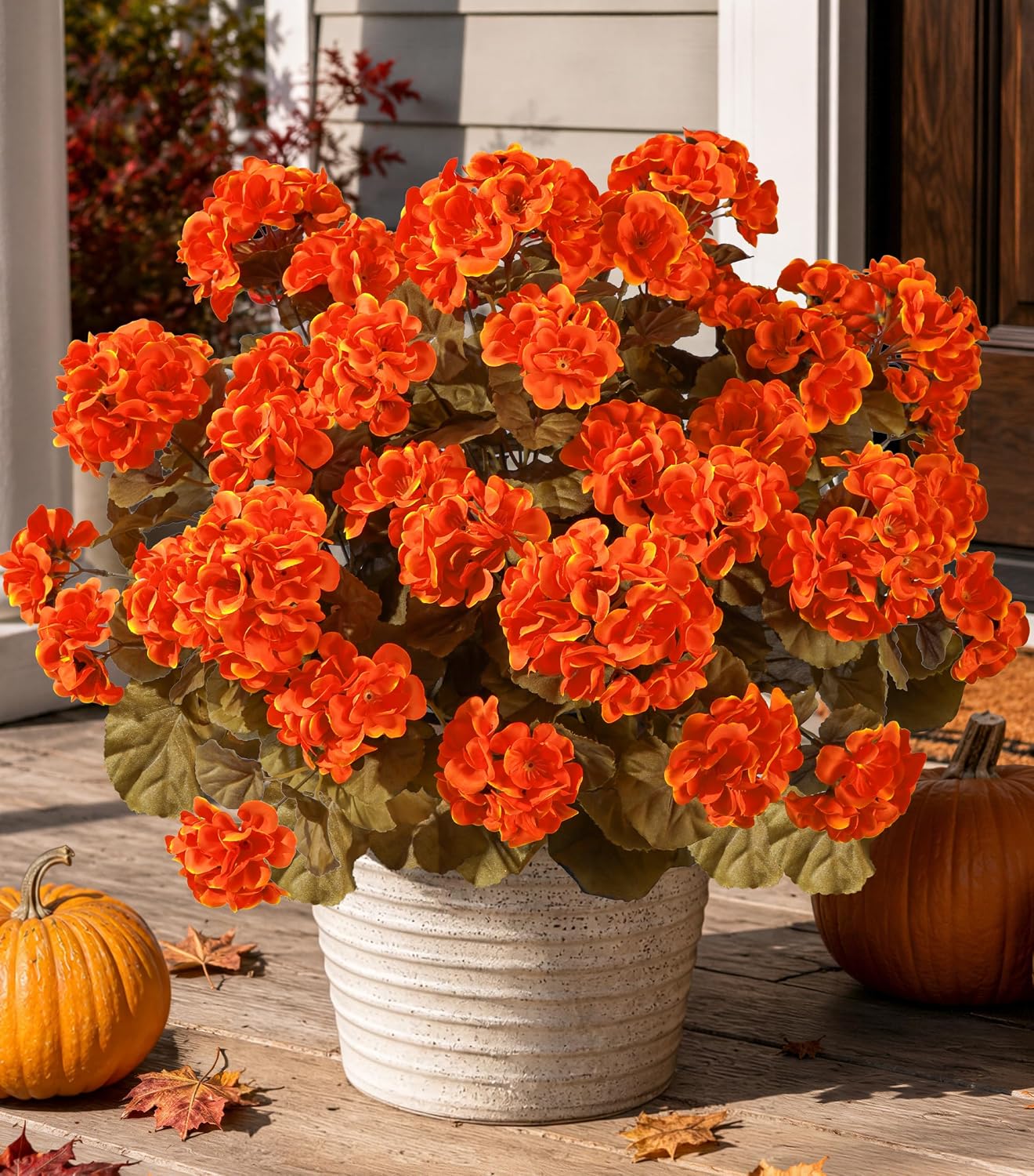 Artificial Geranium Fake Flowers for Outdoors Decoration, 6 Bundles Silk Geraniums Pink Flower UV Resistant Look Real Faux Plants for Outside Planter Front Door Garden Porch Patio Balcony Yard Home