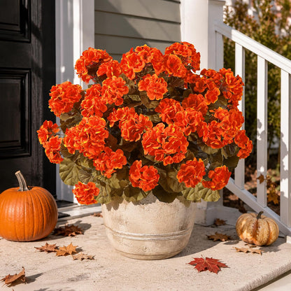 Artificial Geranium Fake Flowers for Outdoors Decoration, 6 Bundles Silk Geraniums Pink Flower UV Resistant Look Real Faux Plants for Outside Planter Front Door Garden Porch Patio Balcony Yard Home