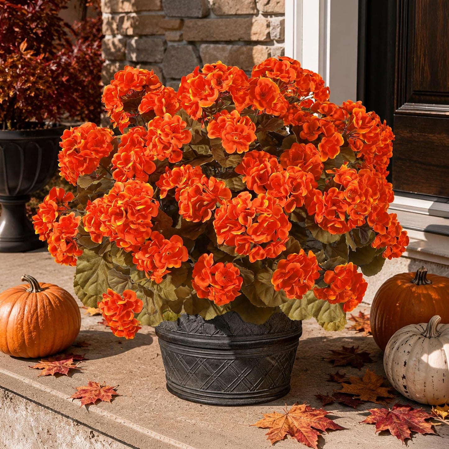 Artificial Geranium Fake Flowers for Outdoors Decoration, 6 Bundles Silk Geraniums Pink Flower UV Resistant Look Real Faux Plants for Outside Planter Front Door Garden Porch Patio Balcony Yard Home