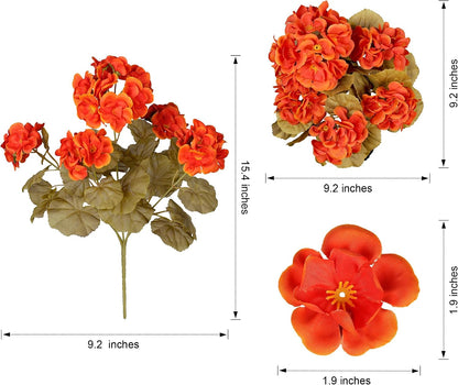 Artificial Geranium Fake Flowers for Outdoors Decoration, 6 Bundles Silk Geraniums Pink Flower UV Resistant Look Real Faux Plants for Outside Planter Front Door Garden Porch Patio Balcony Yard Home