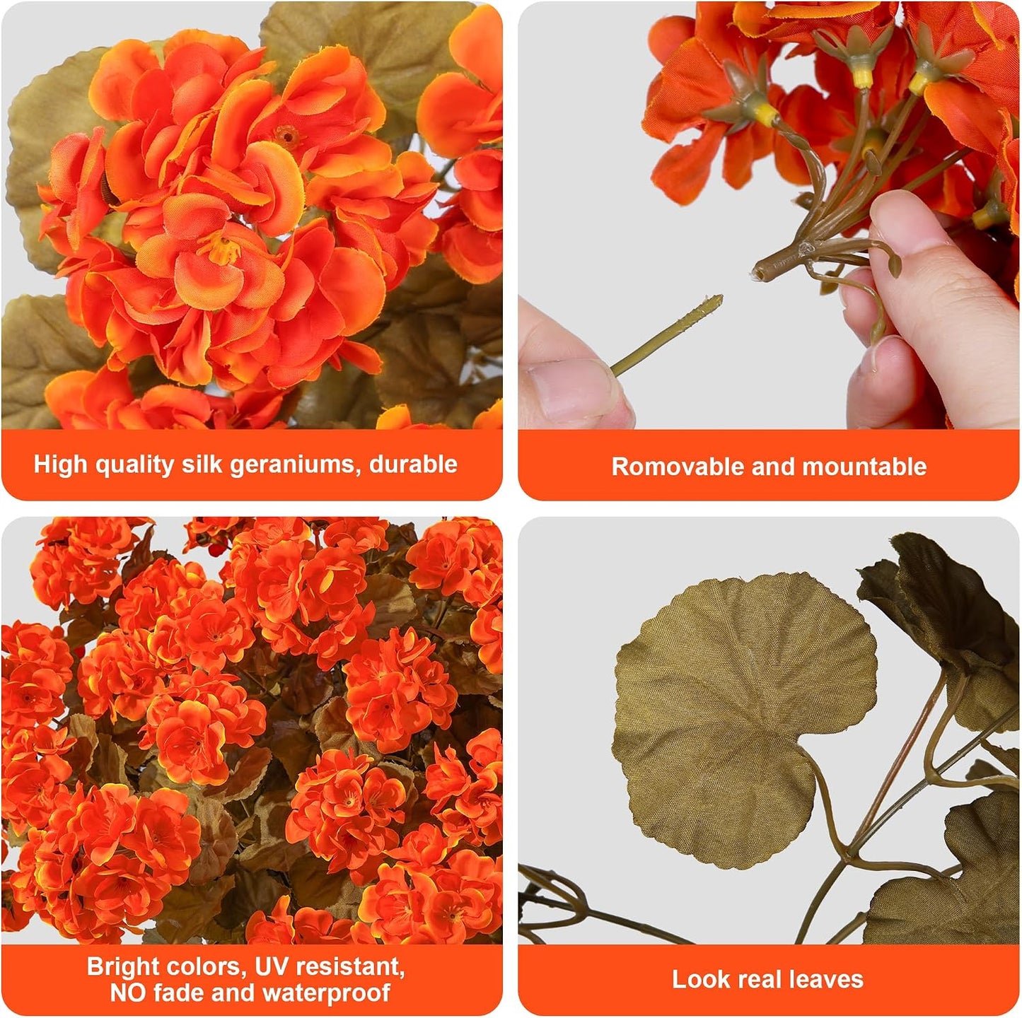 Artificial Geranium Fake Flowers for Outdoors Decoration, 6 Bundles Silk Geraniums Pink Flower UV Resistant Look Real Faux Plants for Outside Planter Front Door Garden Porch Patio Balcony Yard Home