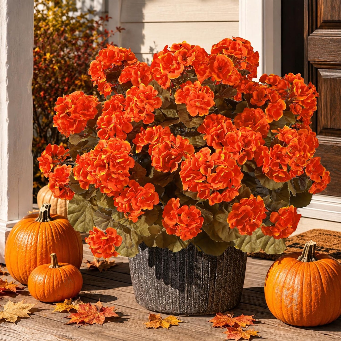 Artificial Geranium Fake Flowers for Outdoors Decoration, 6 Bundles Silk Geraniums Pink Flower UV Resistant Look Real Faux Plants for Outside Planter Front Door Garden Porch Patio Balcony Yard Home
