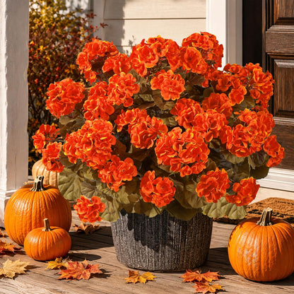 Artificial Geranium Fake Flowers for Outdoors Decoration, 6 Bundles Silk Geraniums Pink Flower UV Resistant Look Real Faux Plants for Outside Planter Front Door Garden Porch Patio Balcony Yard Home