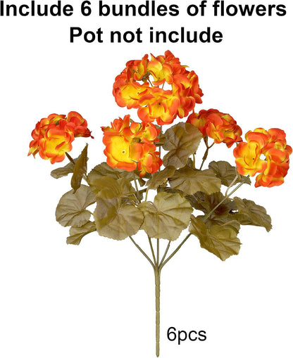 Artificial Geranium Fake Flowers for Outdoors Decoration, 6 Bundles Silk Geraniums Pink Flower UV Resistant Look Real Faux Plants for Outside Planter Front Door Garden Porch Patio Balcony Yard Home