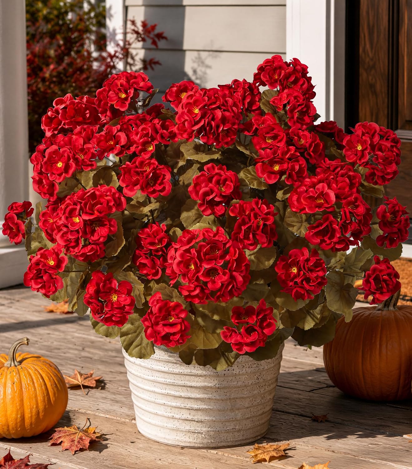 Artificial Geranium Fake Flowers for Outdoors Decoration, 6 Bundles Silk Geraniums Pink Flower UV Resistant Look Real Faux Plants for Outside Planter Front Door Garden Porch Patio Balcony Yard Home