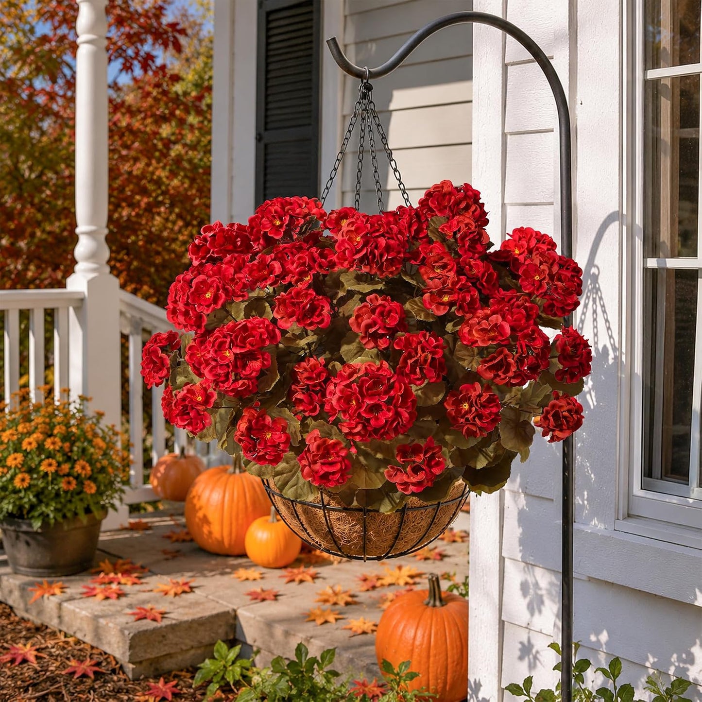 Artificial Geranium Fake Flowers for Outdoors Decoration, 6 Bundles Silk Geraniums Pink Flower UV Resistant Look Real Faux Plants for Outside Planter Front Door Garden Porch Patio Balcony Yard Home