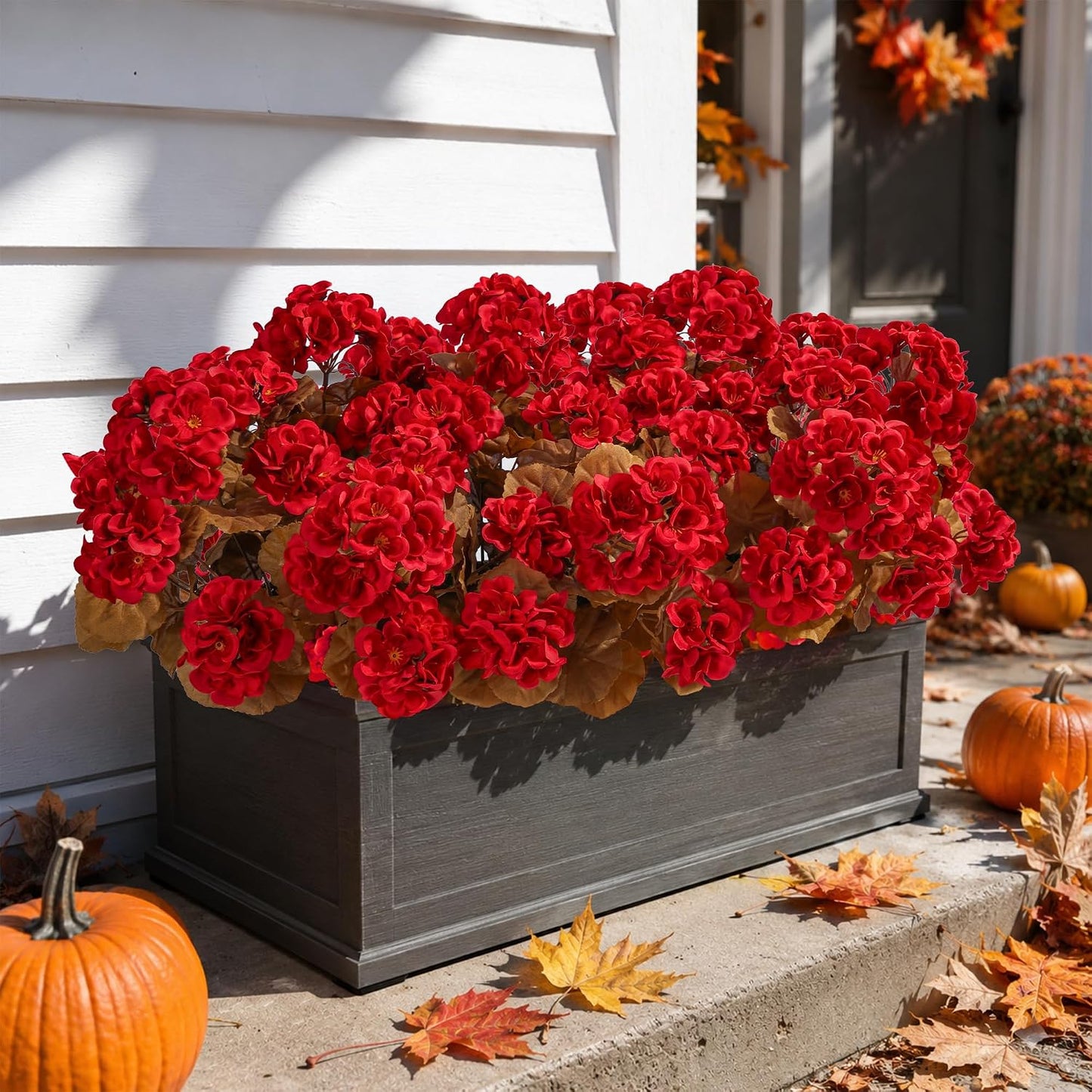 Artificial Geranium Fake Flowers for Outdoors Decoration, 6 Bundles Silk Geraniums Pink Flower UV Resistant Look Real Faux Plants for Outside Planter Front Door Garden Porch Patio Balcony Yard Home