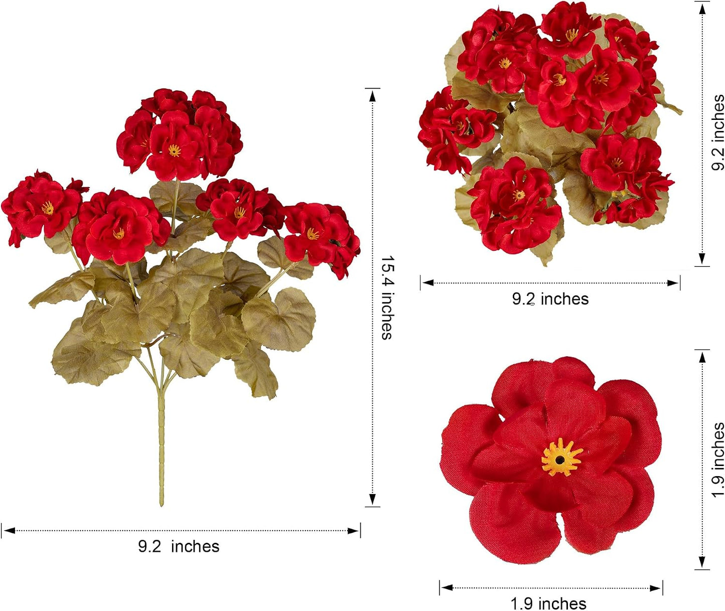 Artificial Geranium Fake Flowers for Outdoors Decoration, 6 Bundles Silk Geraniums Pink Flower UV Resistant Look Real Faux Plants for Outside Planter Front Door Garden Porch Patio Balcony Yard Home