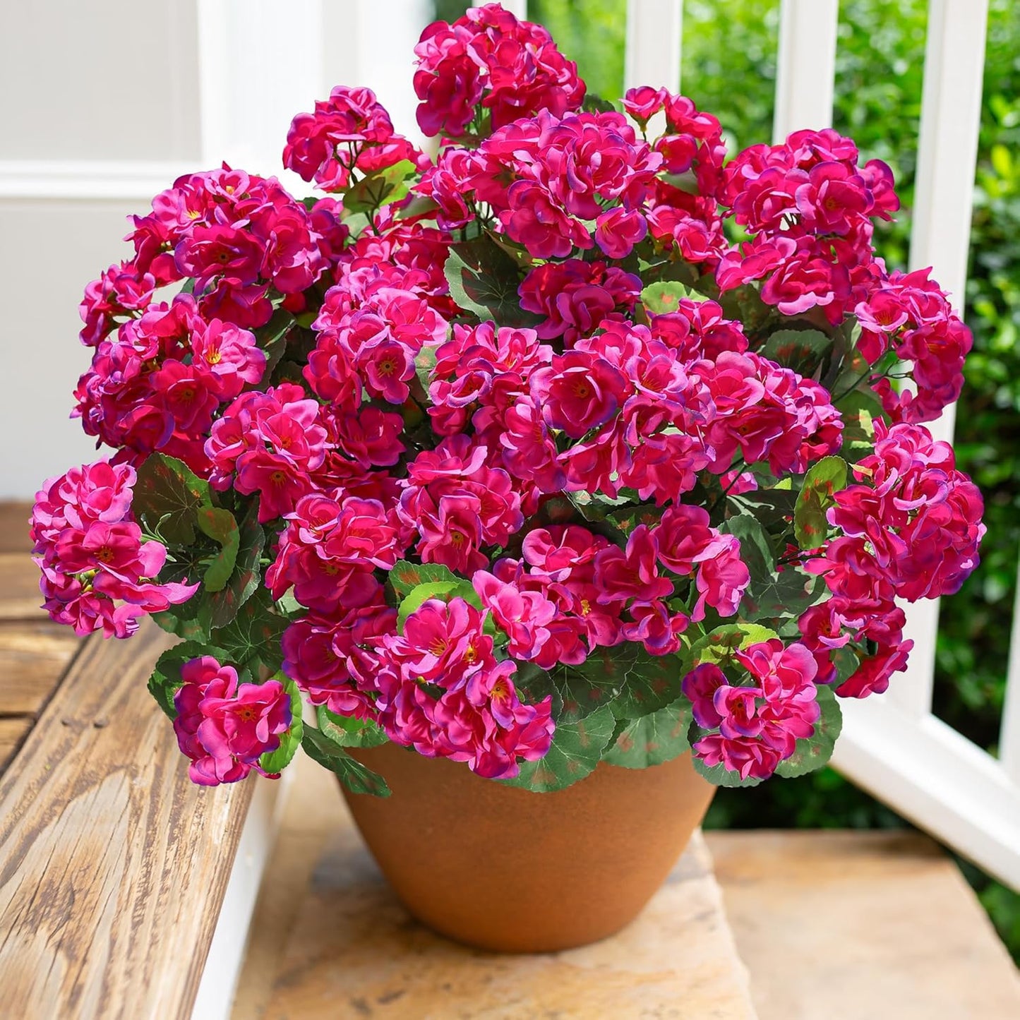 Artificial Geranium Fake Flowers for Outdoors Decoration, 6 Bundles Silk Geraniums Pink Flower UV Resistant Look Real Faux Plants for Outside Planter Front Door Garden Porch Patio Balcony Yard Home