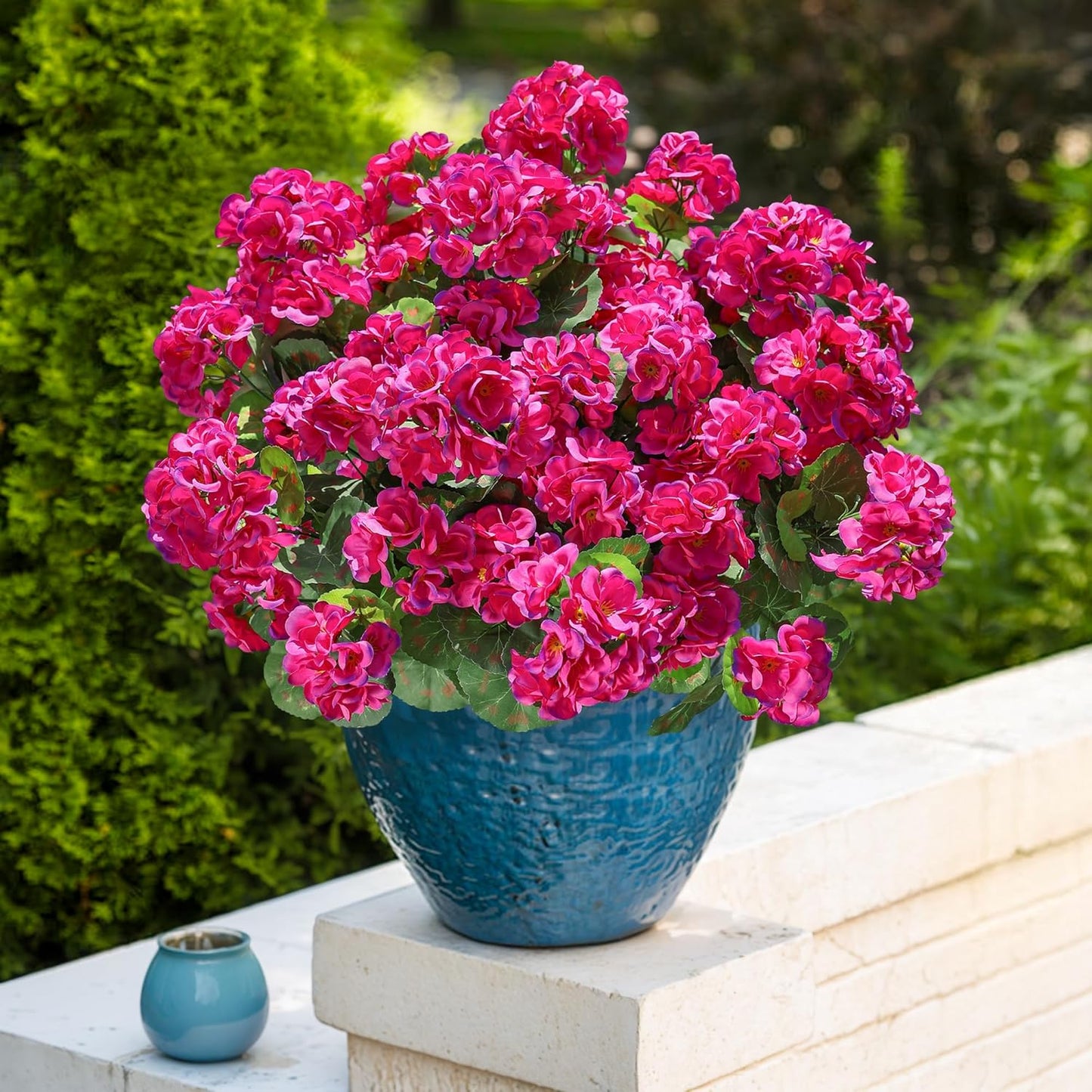 Artificial Geranium Fake Flowers for Outdoors Decoration, 6 Bundles Silk Geraniums Pink Flower UV Resistant Look Real Faux Plants for Outside Planter Front Door Garden Porch Patio Balcony Yard Home