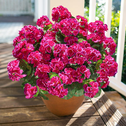 Artificial Geranium Fake Flowers for Outdoors Decoration, 6 Bundles Silk Geraniums Pink Flower UV Resistant Look Real Faux Plants for Outside Planter Front Door Garden Porch Patio Balcony Yard Home