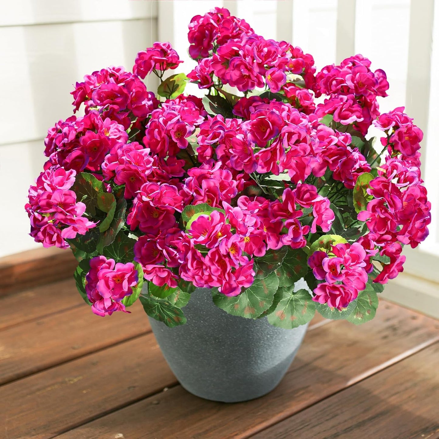 Artificial Geranium Fake Flowers for Outdoors Decoration, 6 Bundles Silk Geraniums Pink Flower UV Resistant Look Real Faux Plants for Outside Planter Front Door Garden Porch Patio Balcony Yard Home