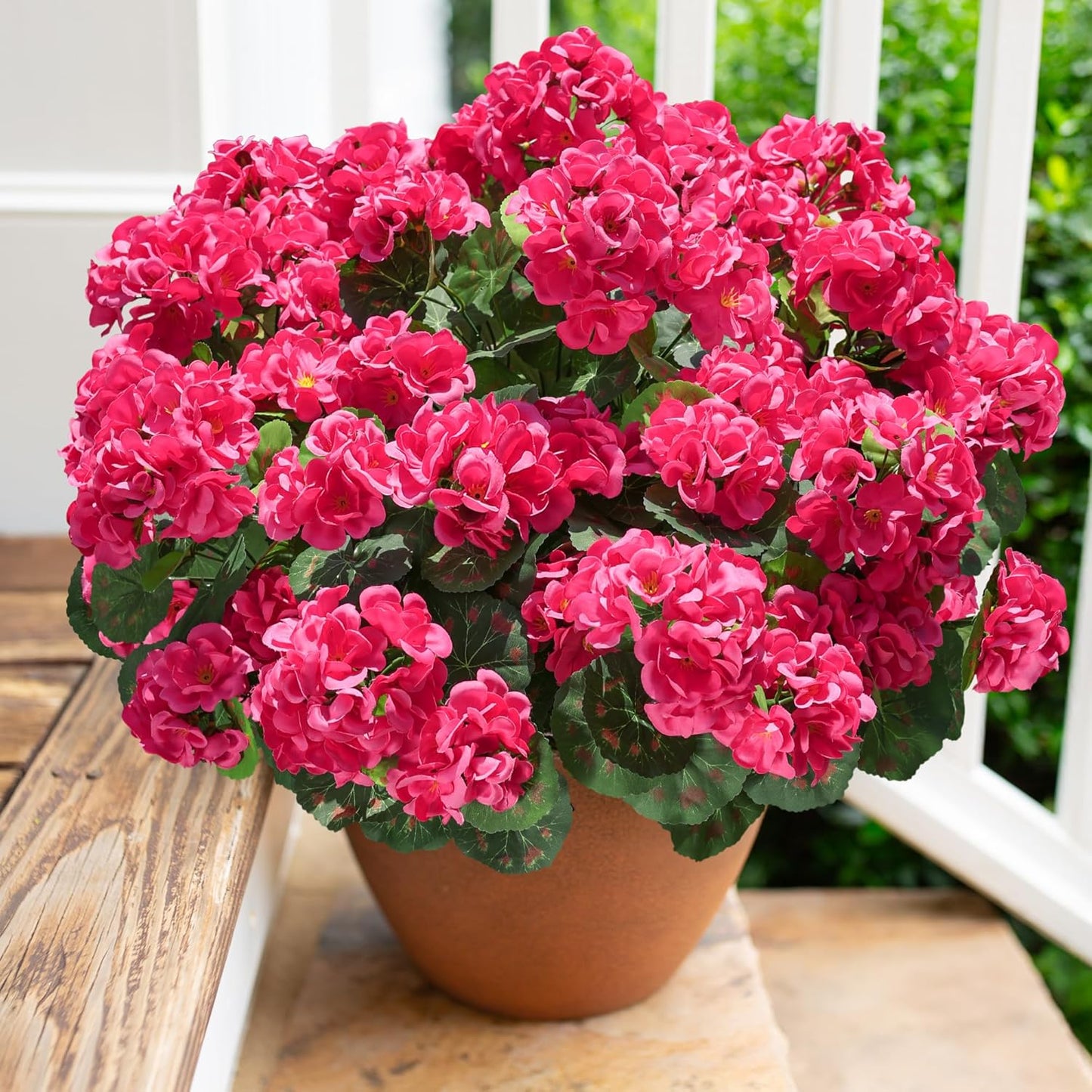Artificial Geranium Fake Flowers for Outdoors Decoration, 6 Bundles Silk Geraniums Pink Flower UV Resistant Look Real Faux Plants for Outside Planter Front Door Garden Porch Patio Balcony Yard Home