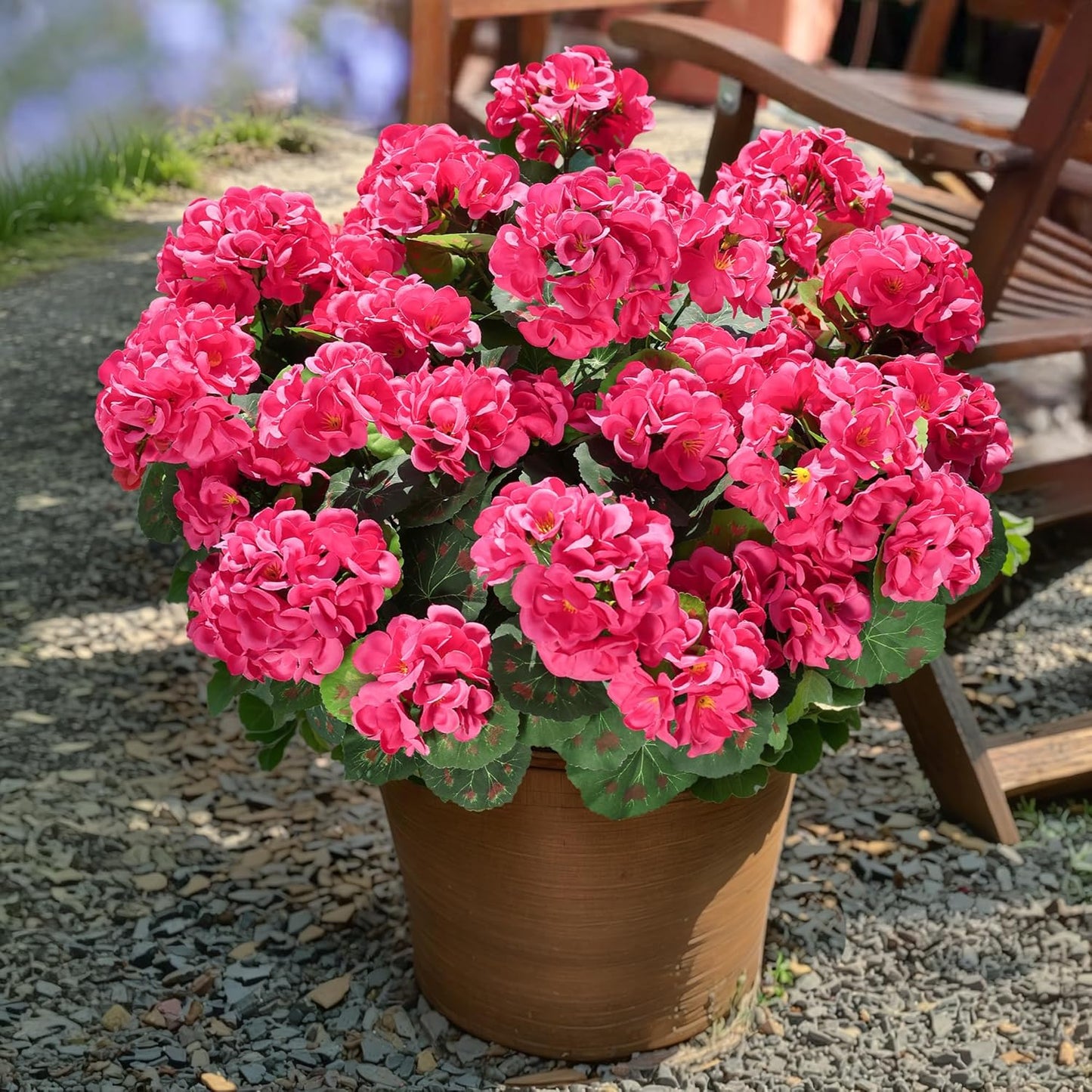 Artificial Geranium Fake Flowers for Outdoors Decoration, 6 Bundles Silk Geraniums Pink Flower UV Resistant Look Real Faux Plants for Outside Planter Front Door Garden Porch Patio Balcony Yard Home