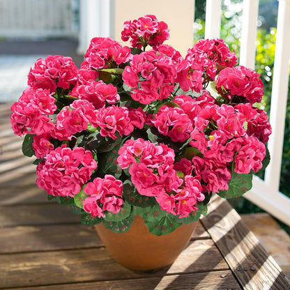 Artificial Geranium Fake Flowers for Outdoors Decoration, 6 Bundles Silk Geraniums Pink Flower UV Resistant Look Real Faux Plants for Outside Planter Front Door Garden Porch Patio Balcony Yard Home