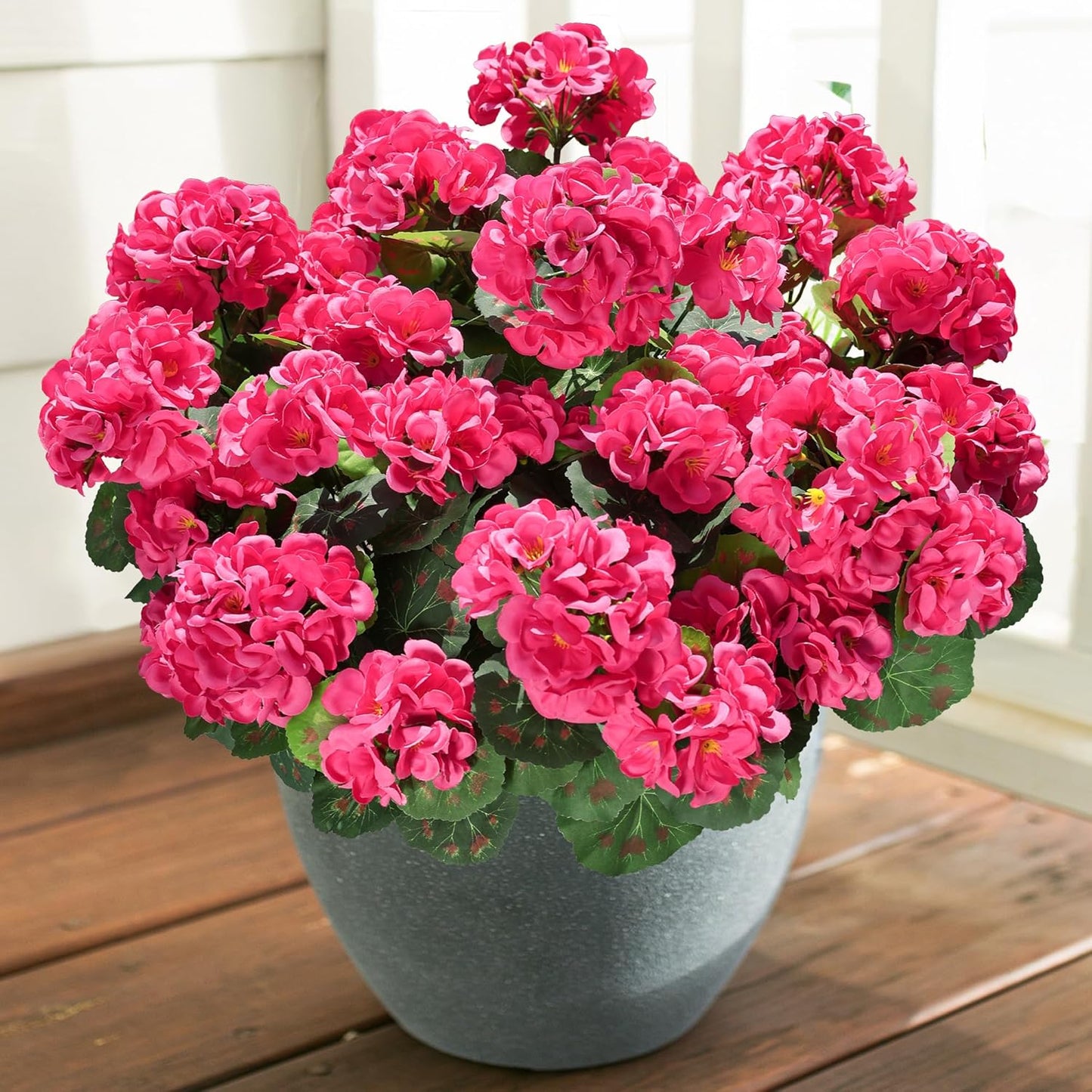 Artificial Geranium Fake Flowers for Outdoors Decoration, 6 Bundles Silk Geraniums Pink Flower UV Resistant Look Real Faux Plants for Outside Planter Front Door Garden Porch Patio Balcony Yard Home