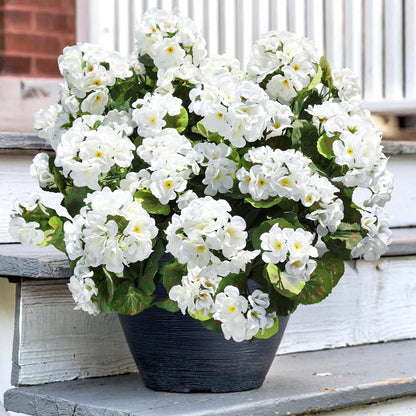 Artificial Geranium Fake Flowers for Outdoors Decoration, 6 Bundles Silk Geraniums Pink Flower UV Resistant Look Real Faux Plants for Outside Planter Front Door Garden Porch Patio Balcony Yard Home