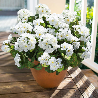 Artificial Geranium Fake Flowers for Outdoors Decoration, 6 Bundles Silk Geraniums Pink Flower UV Resistant Look Real Faux Plants for Outside Planter Front Door Garden Porch Patio Balcony Yard Home