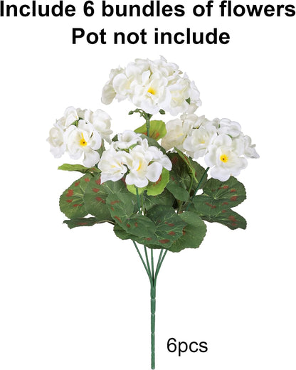 Artificial Geranium Fake Flowers for Outdoors Decoration, 6 Bundles Silk Geraniums Pink Flower UV Resistant Look Real Faux Plants for Outside Planter Front Door Garden Porch Patio Balcony Yard Home