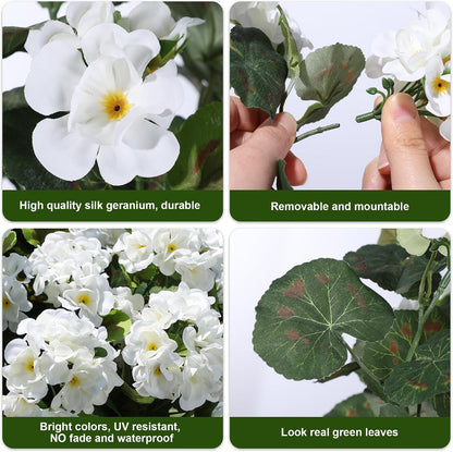 Artificial Geranium Fake Flowers for Outdoors Decoration, 6 Bundles Silk Geraniums Pink Flower UV Resistant Look Real Faux Plants for Outside Planter Front Door Garden Porch Patio Balcony Yard Home