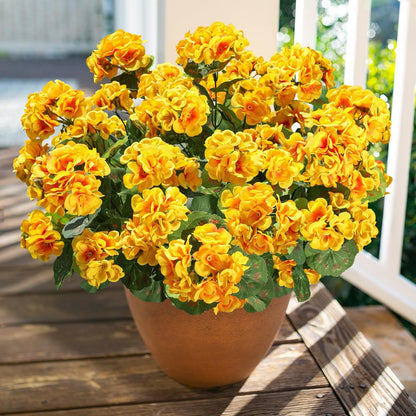 Artificial Geranium Fake Flowers for Outdoors Decoration, 6 Bundles Silk Geraniums Pink Flower UV Resistant Look Real Faux Plants for Outside Planter Front Door Garden Porch Patio Balcony Yard Home