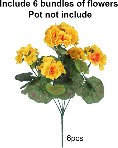 Artificial Geranium Fake Flowers for Outdoors Decoration, 6 Bundles Silk Geraniums Pink Flower UV Resistant Look Real Faux Plants for Outside Planter Front Door Garden Porch Patio Balcony Yard Home