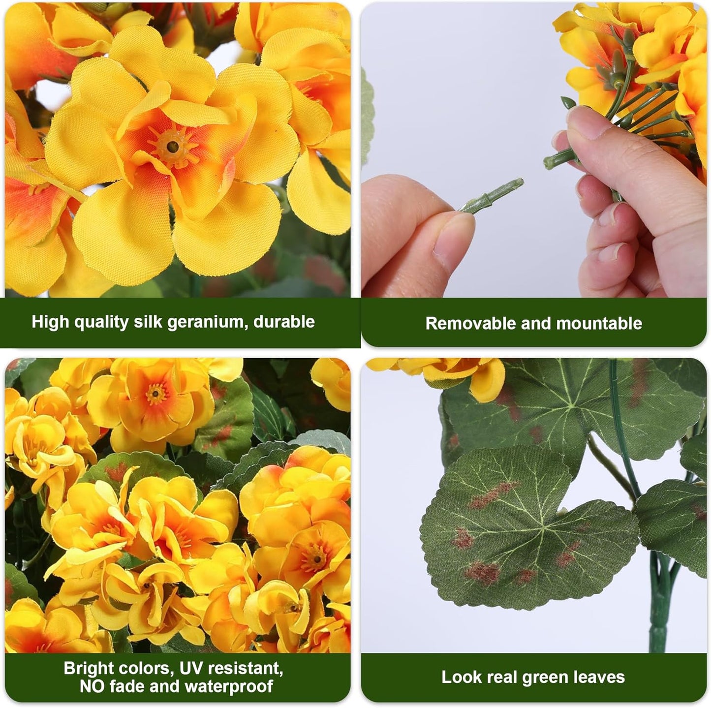 Artificial Geranium Fake Flowers for Outdoors Decoration, 6 Bundles Silk Geraniums Pink Flower UV Resistant Look Real Faux Plants for Outside Planter Front Door Garden Porch Patio Balcony Yard Home