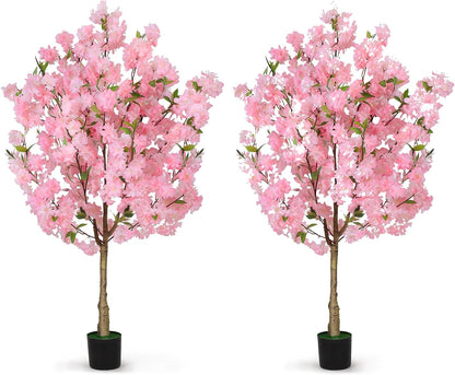 2 Pack Artificial Cherry Blossom Tree Fake Plants Faux Sakura Flowers, 4FT