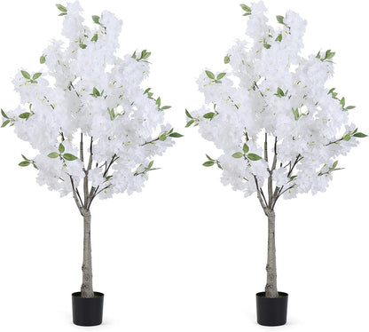 2 Pack Artificial Cherry Blossom Tree Fake Plants Faux Sakura Flowers, 4FT