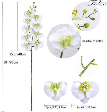 Faux Orchid Stems Artificial Flowers Phalaenopsis 38 Inch 2pcs Real Touch Latex 9 Large Petals Purple Pattern