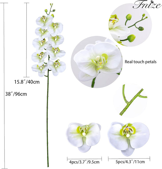 Faux Orchid Stems Artificial Flowers Phalaenopsis 38 Inch 2pcs Real Touch Latex 9 Large Petals Purple Pattern