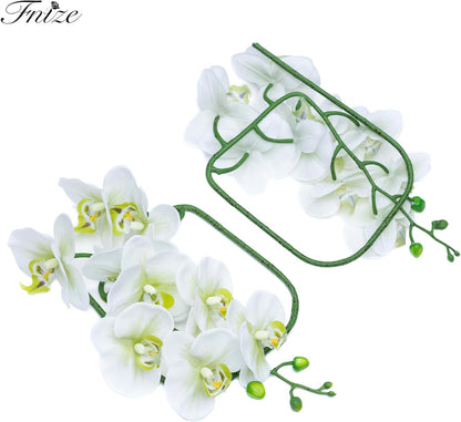 Faux Orchid Stems Artificial Flowers Phalaenopsis 38 Inch 2pcs Real Touch Latex 9 Large Petals Purple Pattern