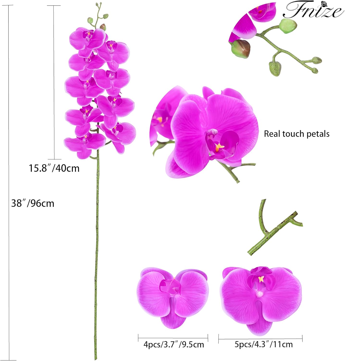 Faux Orchid Stems Artificial Flowers Phalaenopsis 38 Inch 2pcs Real Touch Latex 9 Large Petals Purple Pattern