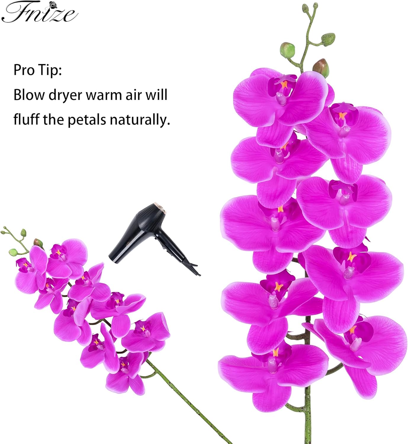 Faux Orchid Stems Artificial Flowers Phalaenopsis 38 Inch 2pcs Real Touch Latex 9 Large Petals Purple Pattern