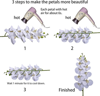 Faux Orchid Stems Artificial Flowers Phalaenopsis 38 Inch 2pcs Real Touch Latex 9 Large Petals Purple Pattern