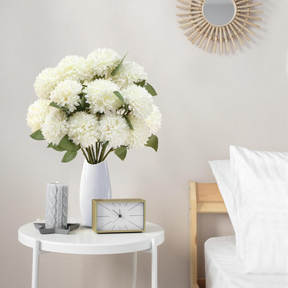 12Pcs Artificial Chrysanthemums Flowers Ball Silk Fall Chrysanthemums Fake Mums for Indoor Outdoors Garden Home Wedding Bouquet Spring Summer Decor(White)