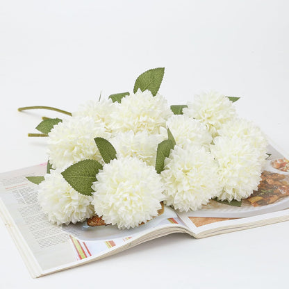 12Pcs Artificial Chrysanthemums Flowers Ball Silk Fall Chrysanthemums Fake Mums for Indoor Outdoors Garden Home Wedding Bouquet Spring Summer Decor(White)