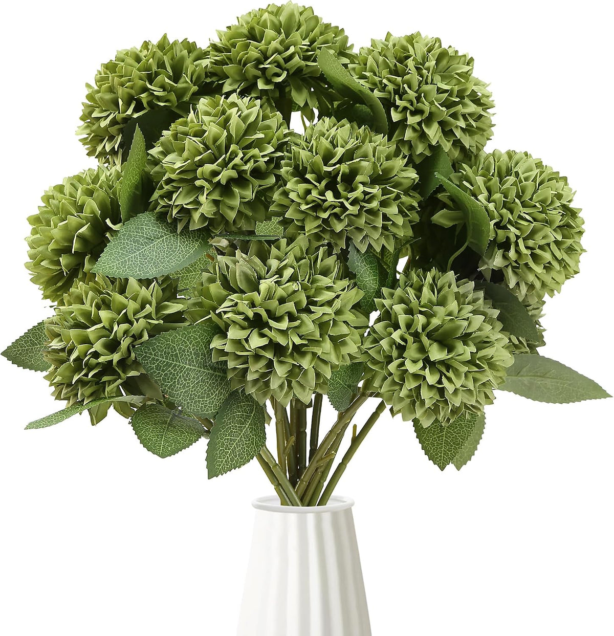 12Pcs Artificial Chrysanthemums Flowers Ball Silk Fall Chrysanthemums Fake Mums for Indoor Outdoors Garden Home Wedding Bouquet Spring Summer Decor(White)