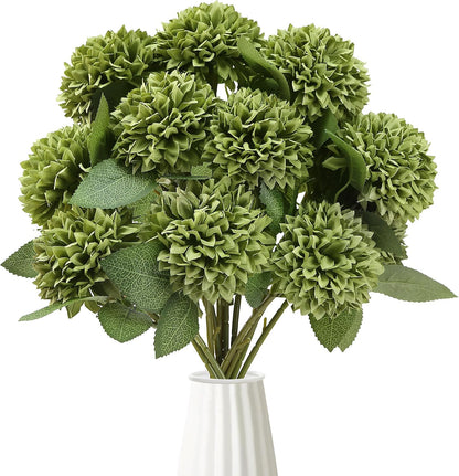 12Pcs Artificial Chrysanthemums Flowers Ball Silk Fall Chrysanthemums Fake Mums for Indoor Outdoors Garden Home Wedding Bouquet Spring Summer Decor(White)